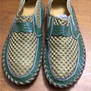 Men's Green and Tan Slip-On Loafers